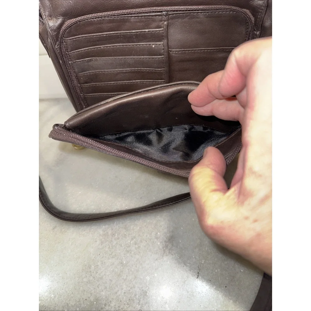 Vintage Perlina Dark Brown‎  Leather Crossbody Bag & Organizer Purse GW997